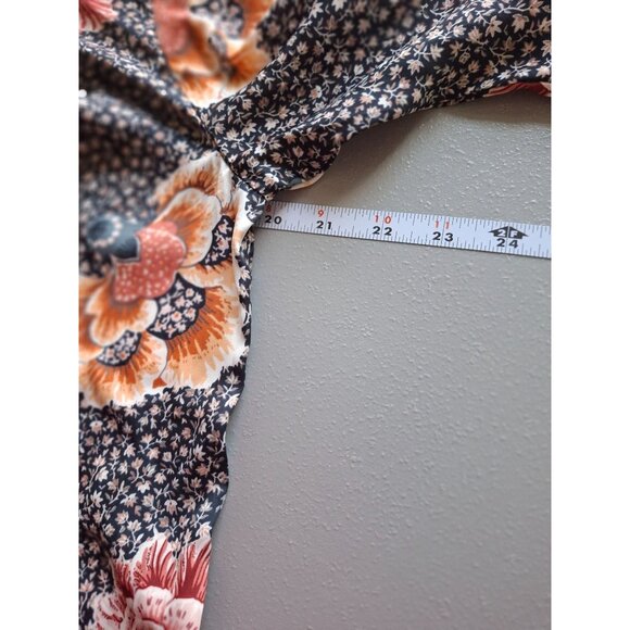 LOFT Outlet Floral Print Blouse 3/4 Sleeves Womens Small Petite Black Orange - Picture 5 of 6